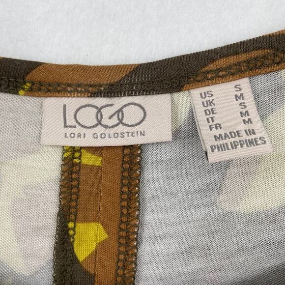 LOGO by Lori Goldstein Tunic Blouse Womens Size S Yellow Brown Ruffle Hem - Picture 3 of 11